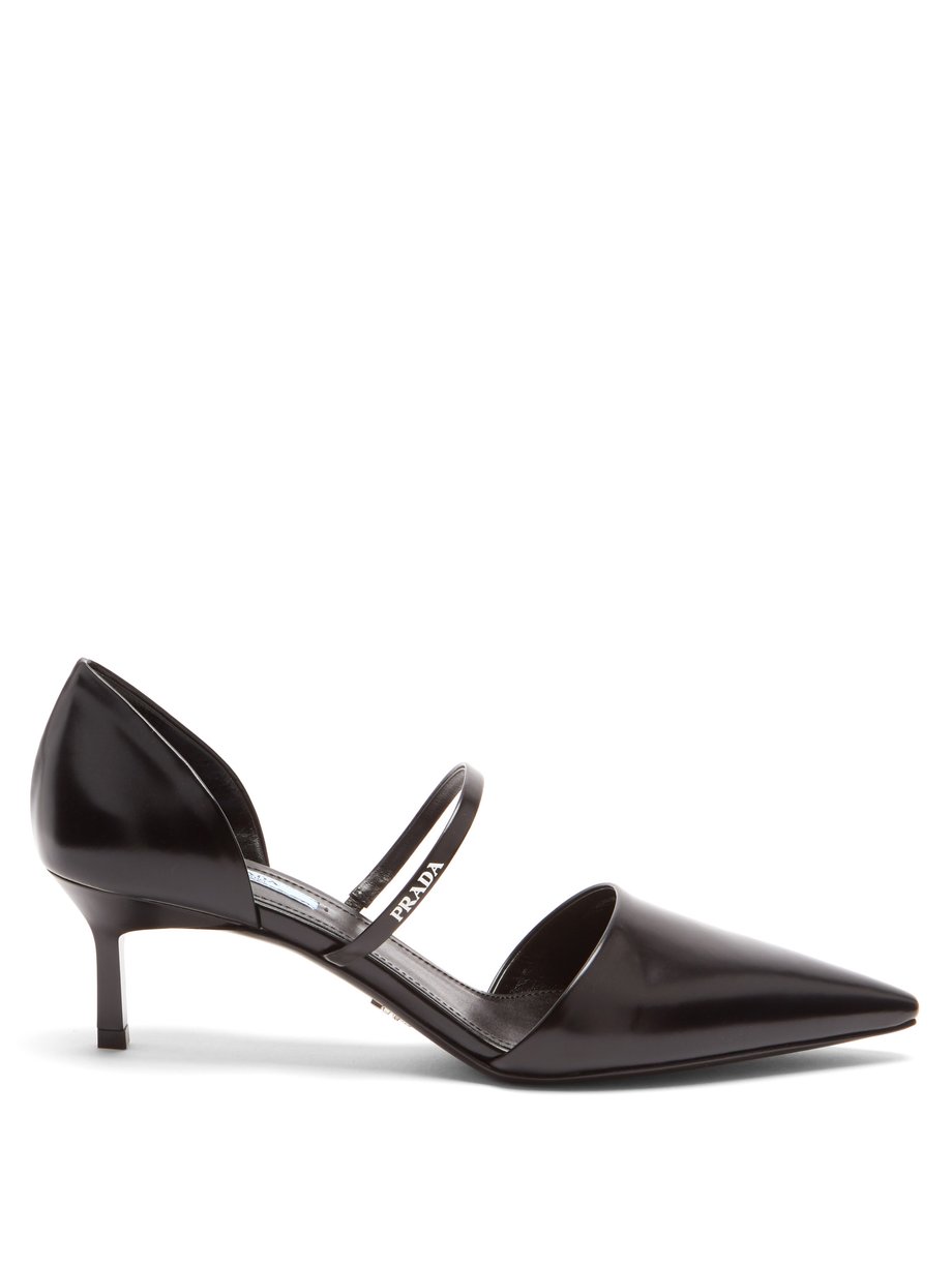 Black Point-toe spazzolato-leather d'Orsay pumps | Prada UK