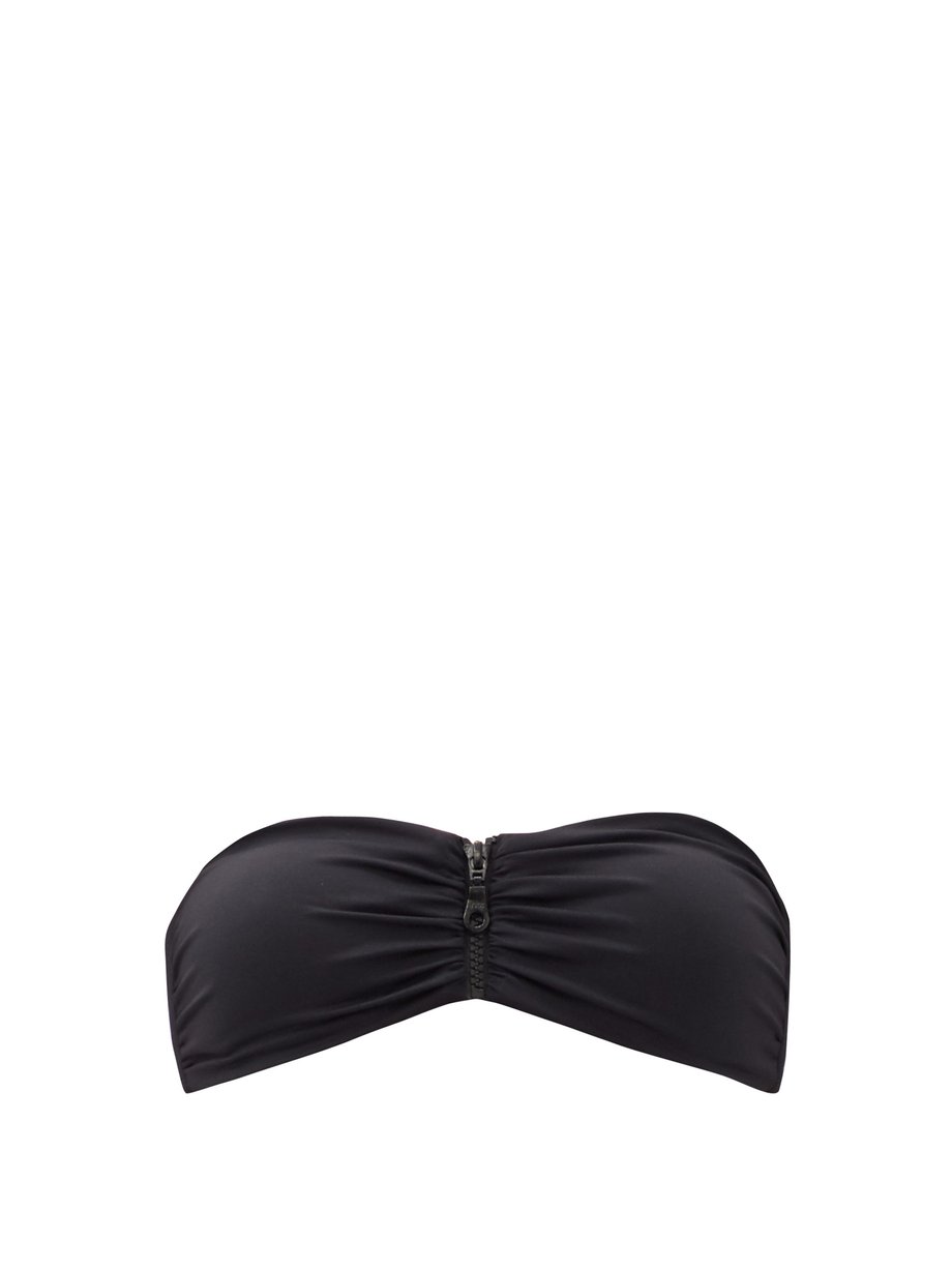 Black Cayman zip-front bandeau bikini top | Melissa Odabash ...