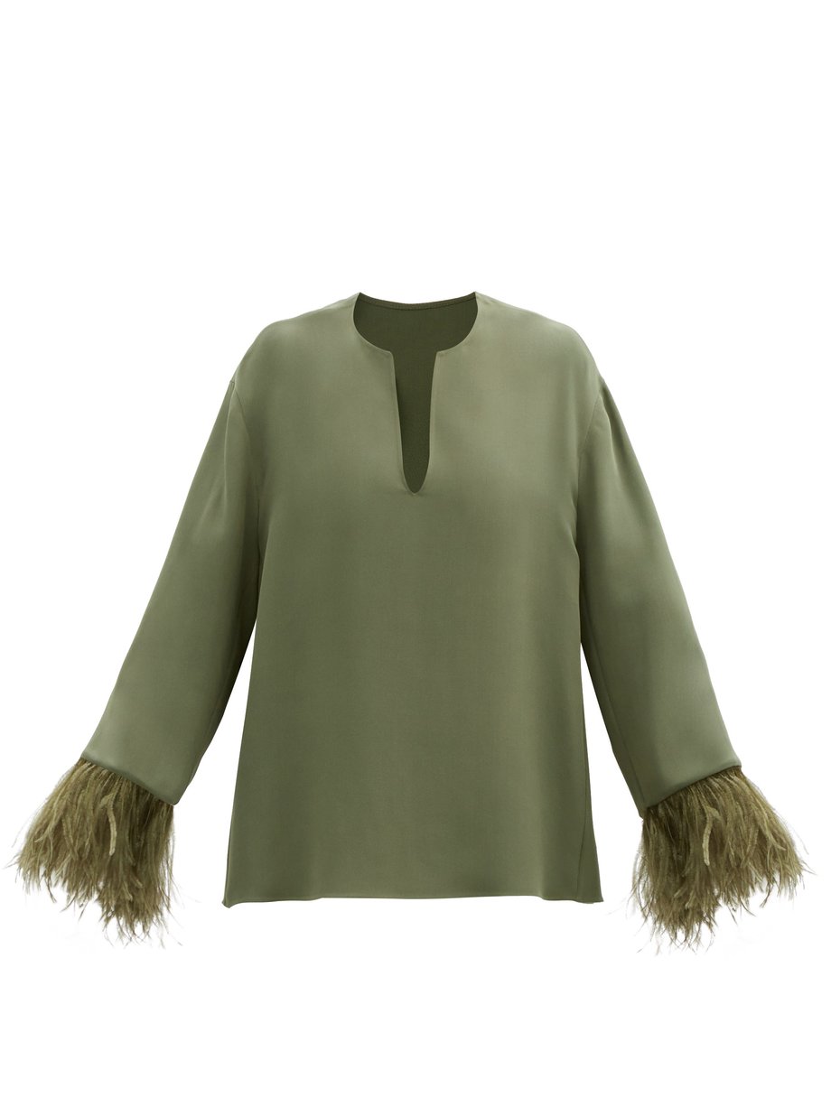 Valentino Feather & Sequin Trim Silk Shift Dress | Silk 