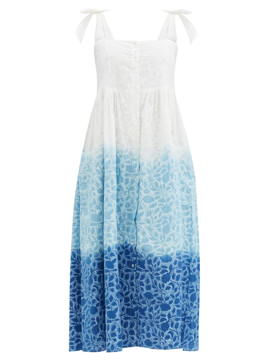 Print Shadow Flower-print cotton-voile midi dress | Juliet Dunn ...