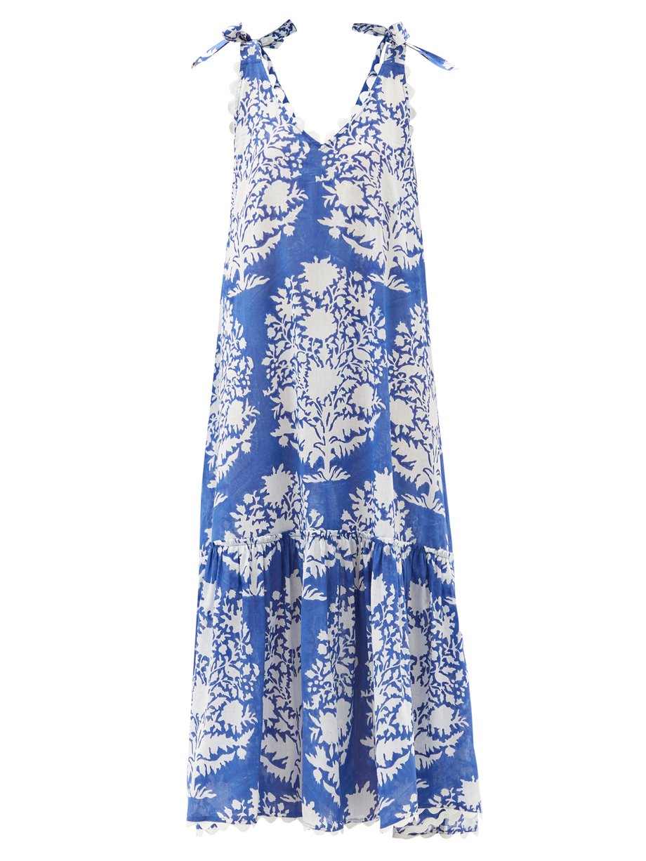 Print Tie-shoulder floral-print cotton maxi dress | Juliet Dunn ...