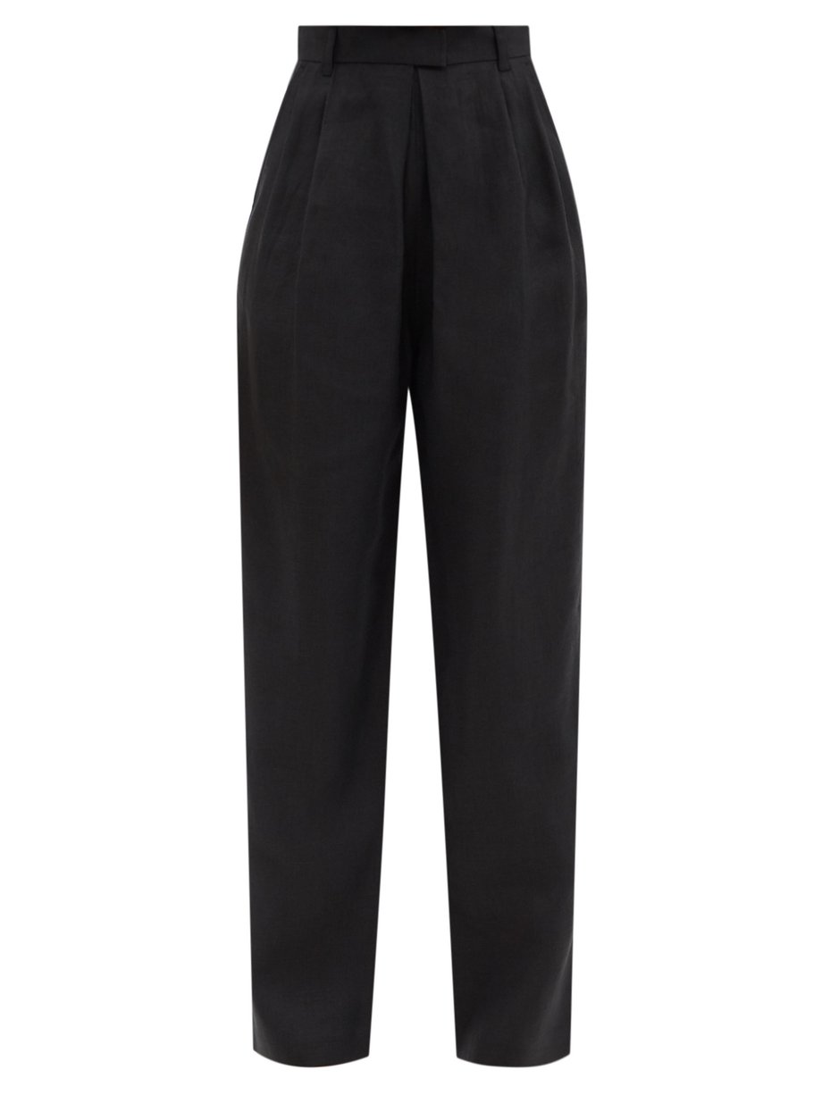 Black Eldora high-rise hemp-twill tailored trousers | Mara Hoffman ...