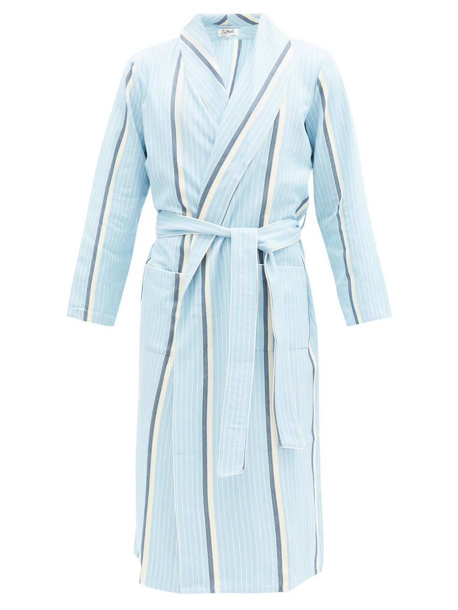 Blue Belted striped cotton herringbone bathrobe | P. Le Moult ...