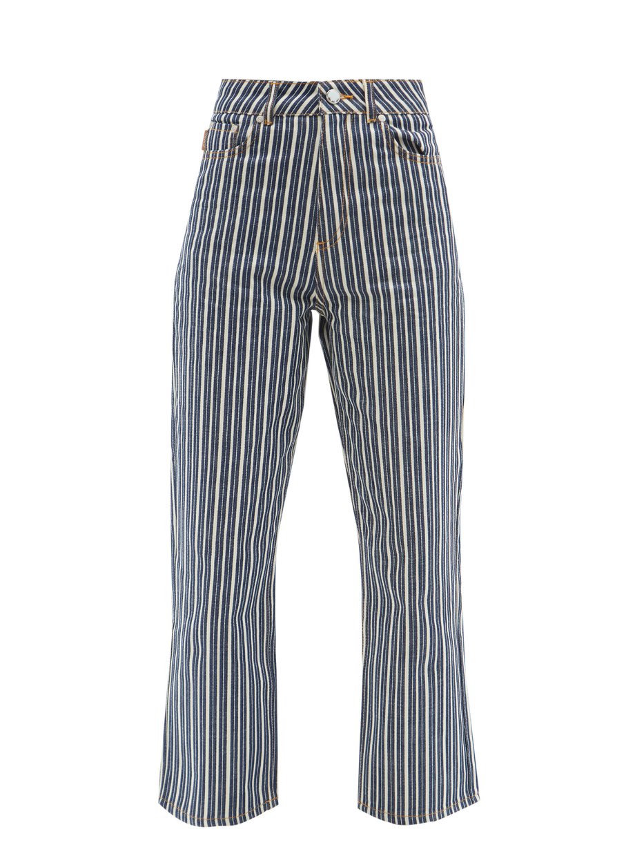 Blue Striped logo-print wide-leg jeans | Ganni | MATCHESFASHION US