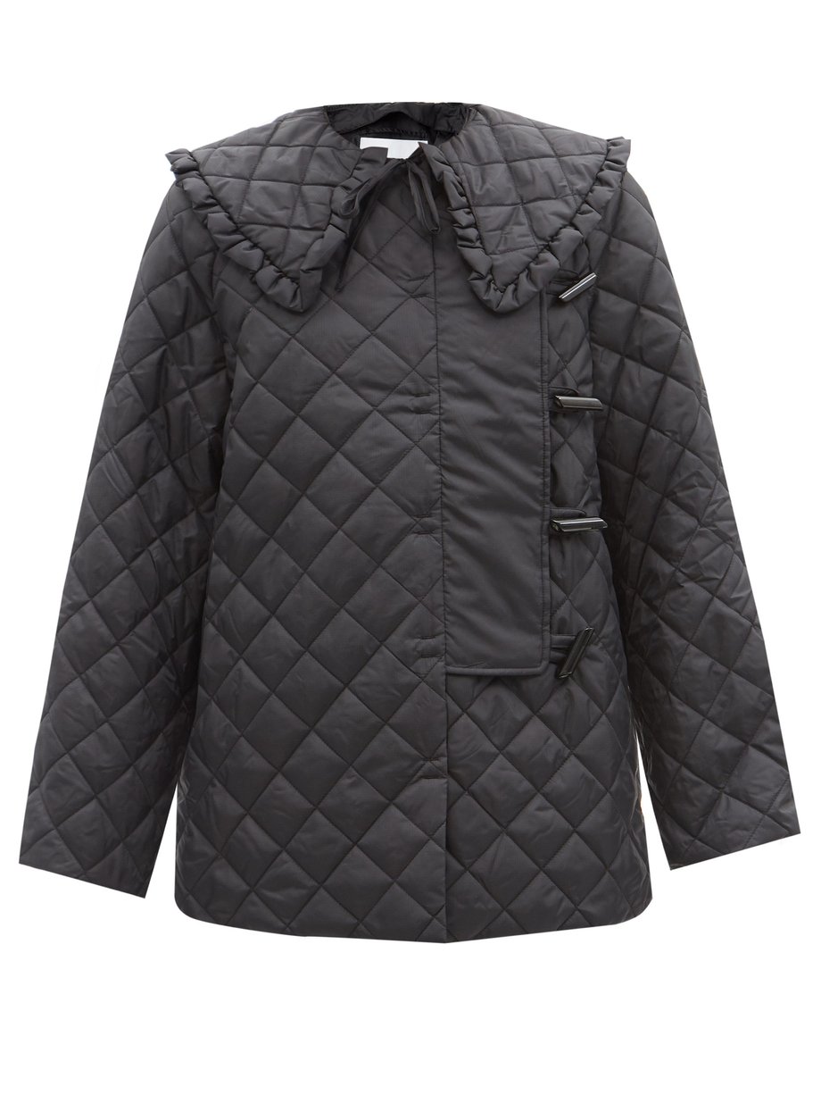 Black Ruffled-collar quilted-ripstop coat | Ganni | MATCHESFASHION US