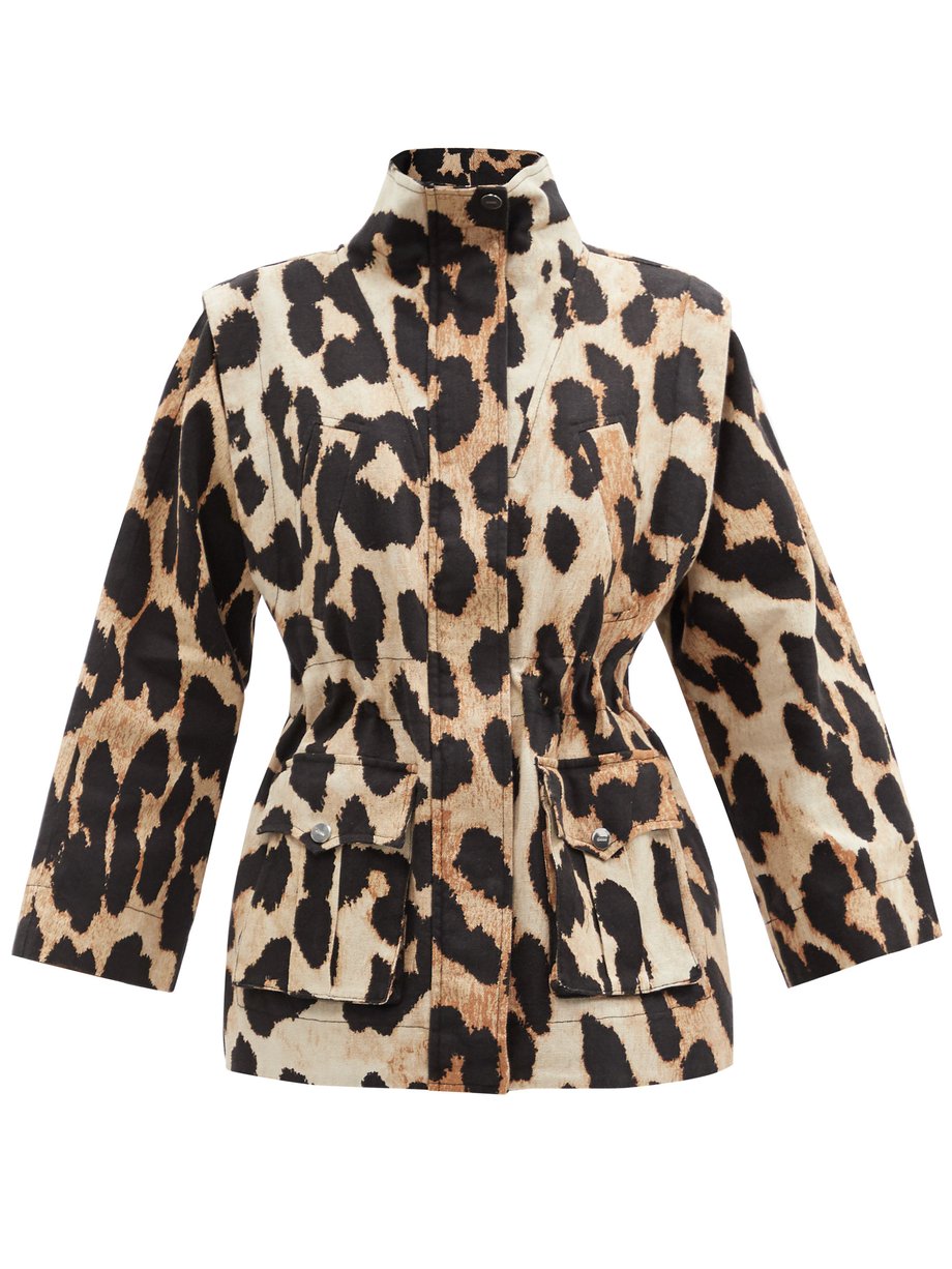 Print Leopard-print linen-blend canvas jacket | Ganni | MATCHESFASHION UK