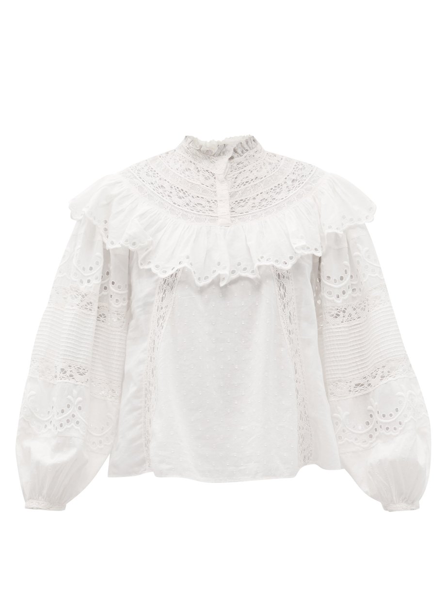 White Orlando lace & broderie-anglaise cotton blouse | LoveShackFancy ...