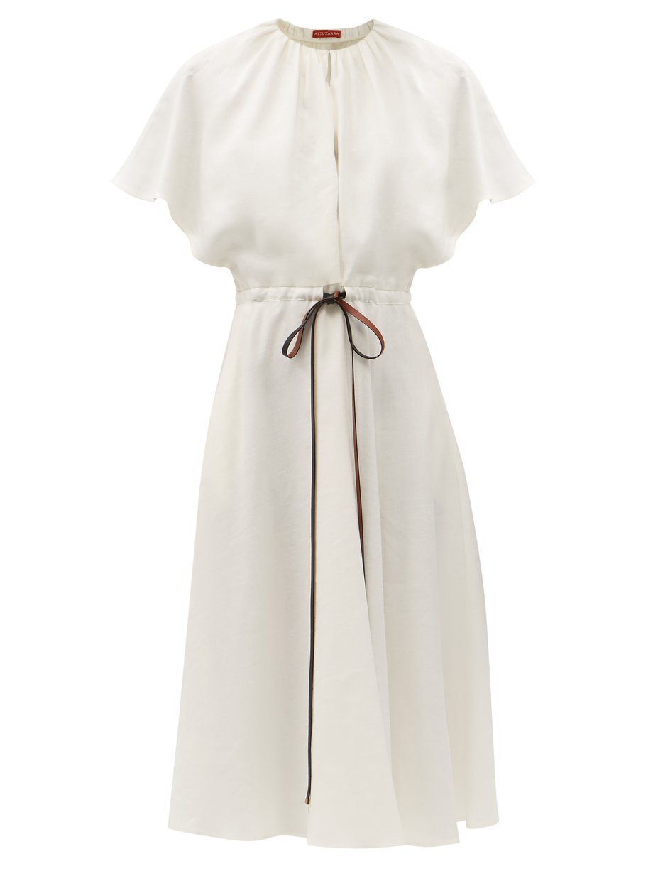 White Romy belted linen-blend midi dress | Altuzarra | MATCHESFASHION UK
