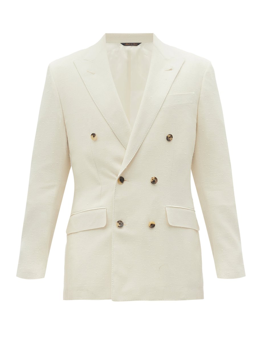 Drago silk-blend double-breasted suit jacket Neutral Thom Sweeney ...