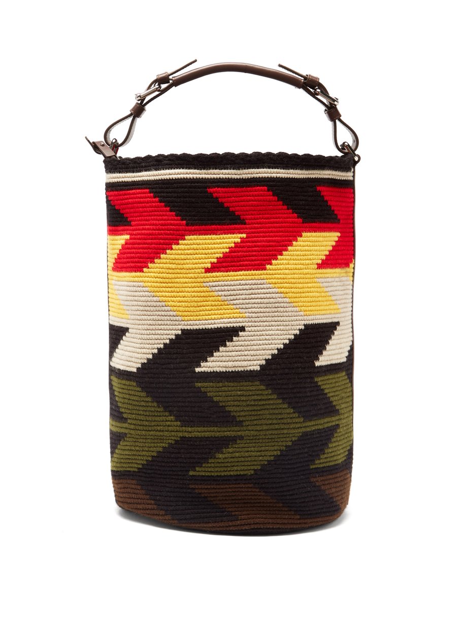 Brown Arrow large leather-trim woven bucket bag | Colville ...