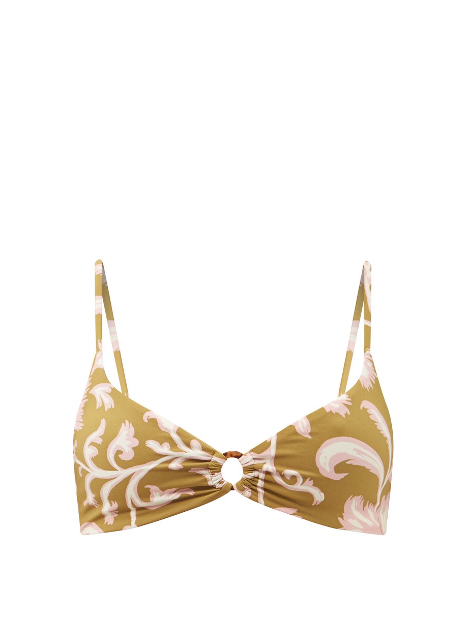 Cala de la Cruz Print Alexa ring-embellished floral-print bikini top ...
