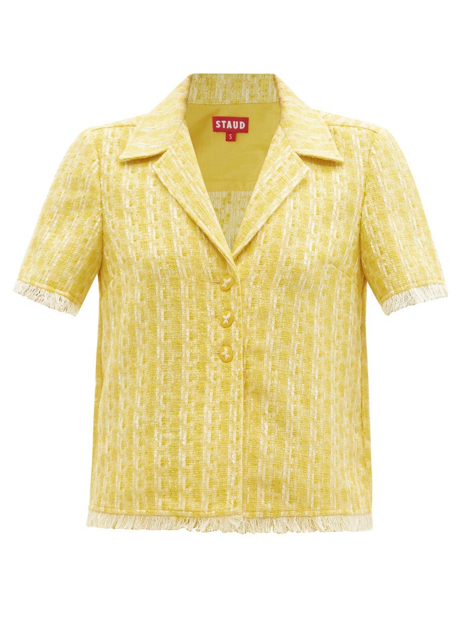 Yellow Nicola fringed tweed shirt | Staud | MATCHESFASHION US