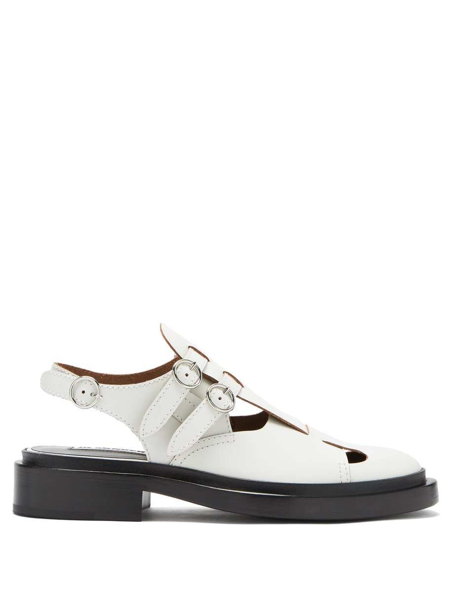 White Buckled cutout leather slingback shoes | Jil Sander ...