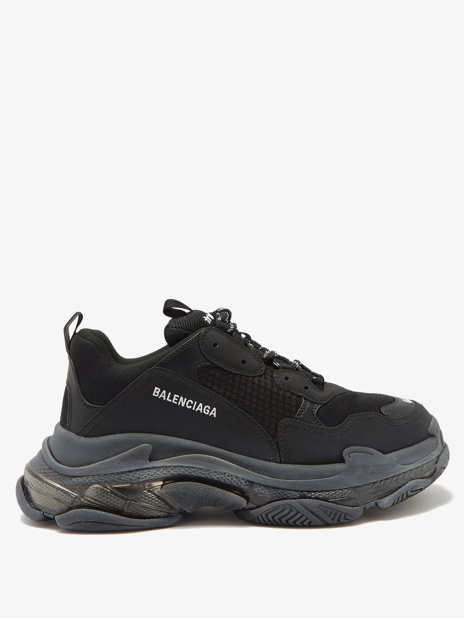 Black Triple S faux-leather and mesh trainers | Balenciaga ...