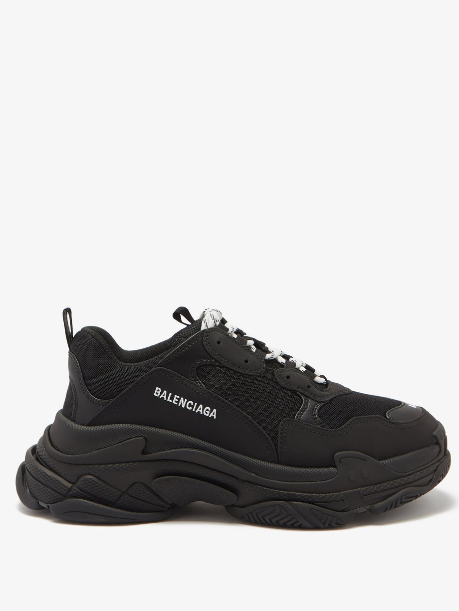 Black Triple S faux-leather and mesh trainers | Balenciaga ...