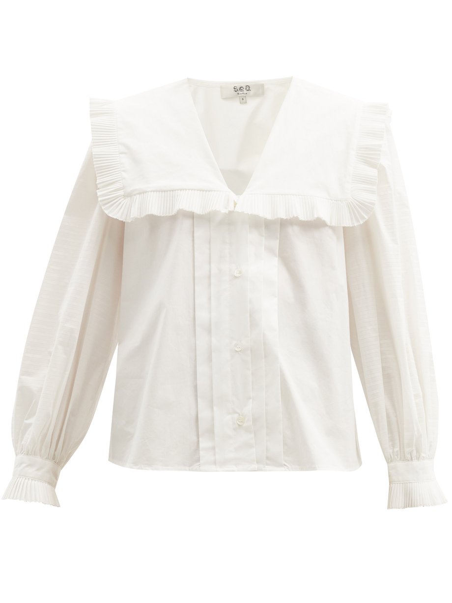 Sea White Charlie ruffled-collar cotton-poplin blouse | 매치스패션, 모던 럭셔리 ...