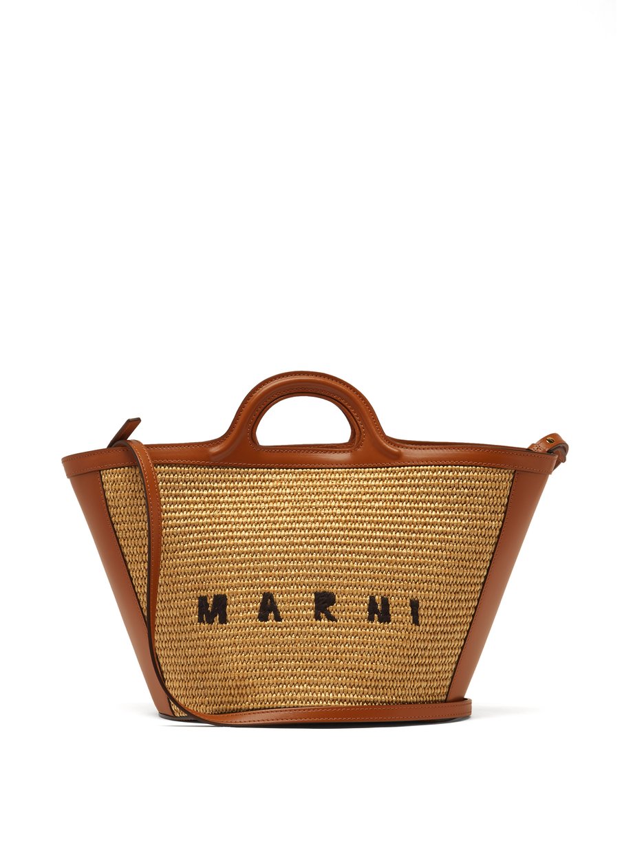 Marni Marni Tropicalia leather-trimmed raffia tote bag Tan ...