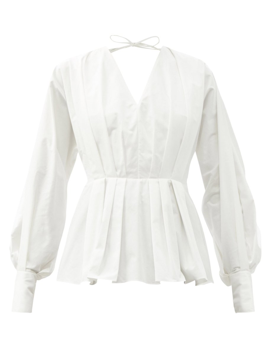 White Colette pleated cotton-poplin blouse | Roksanda | MATCHESFASHION US