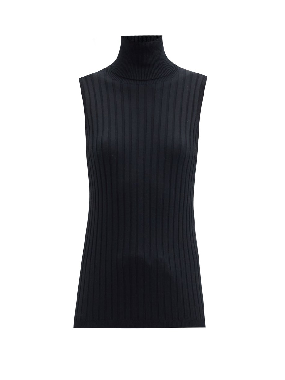 Black Roll-neck ribbed cotton-blend sleeveless sweater | Allude ...