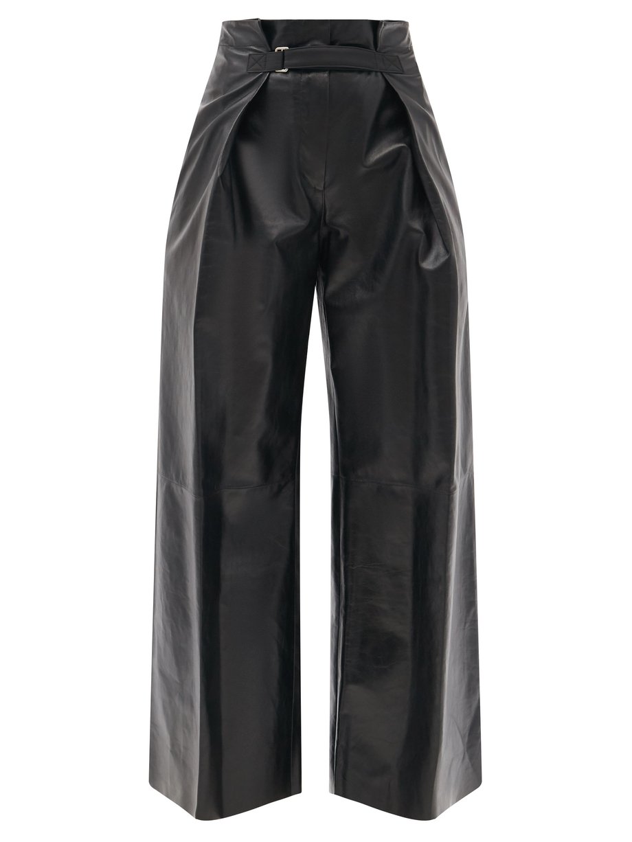 Belted high-rise leather wide-leg trousers Black Jil Sander ...
