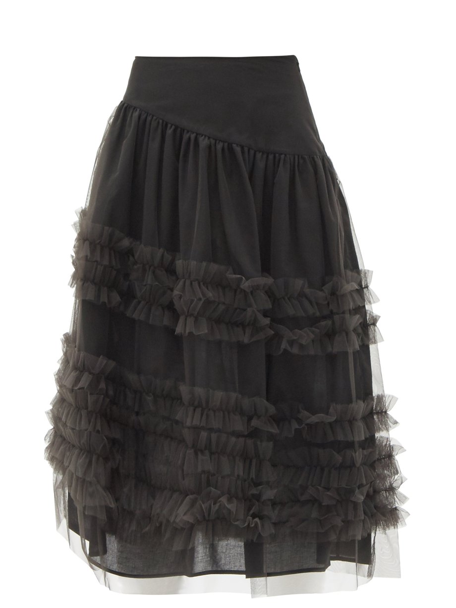 Black Tricia asymmetric ruffled tulle skirt | Molly Goddard ...
