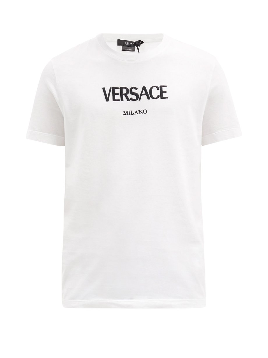 Versace ヴェルサーチェ ロゴエンブロイダリー コットンtシャツ ホワイト Matchesfashion マッチズファッション