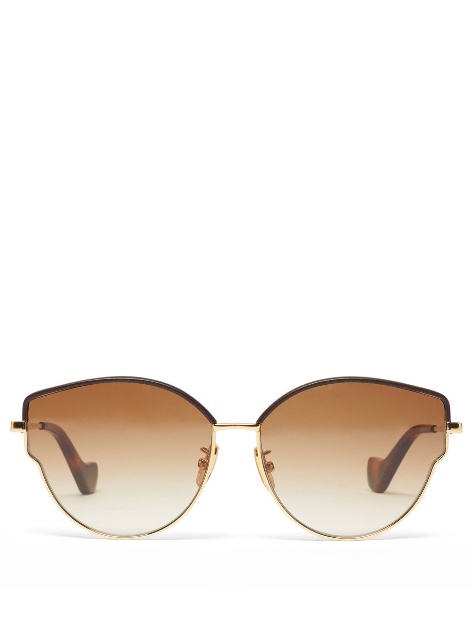 Metallic Leather-trimmed cat-eye metal sunglasses | Loewe ...