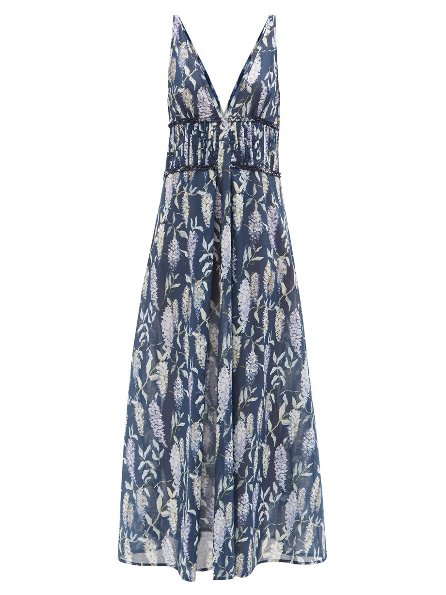 Print Teresa plunge-neck Asia-print cotton maxi dress | Galanthya ...