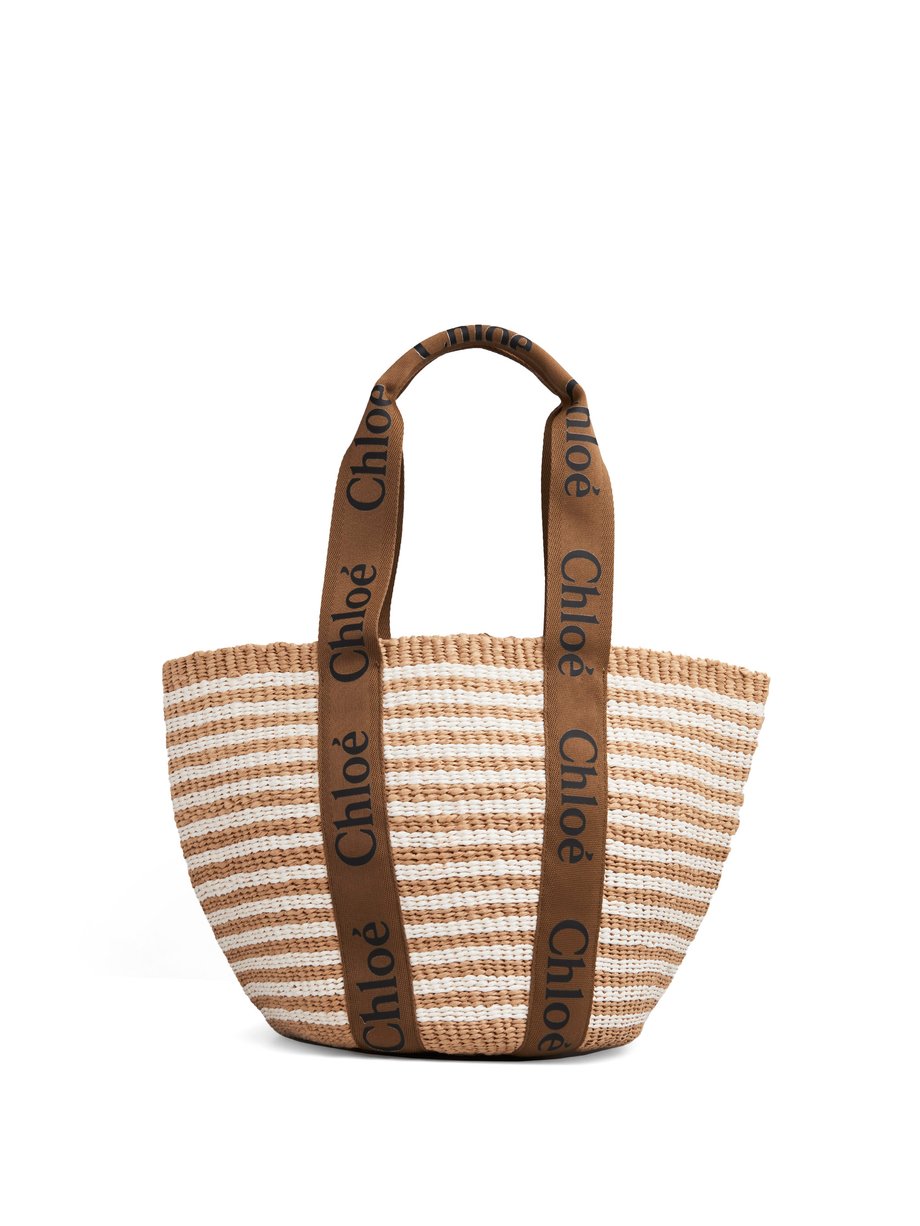Chloé Print Woody striped raffia tote bag | 매치스패션, 모던 럭셔리 온라인 쇼핑