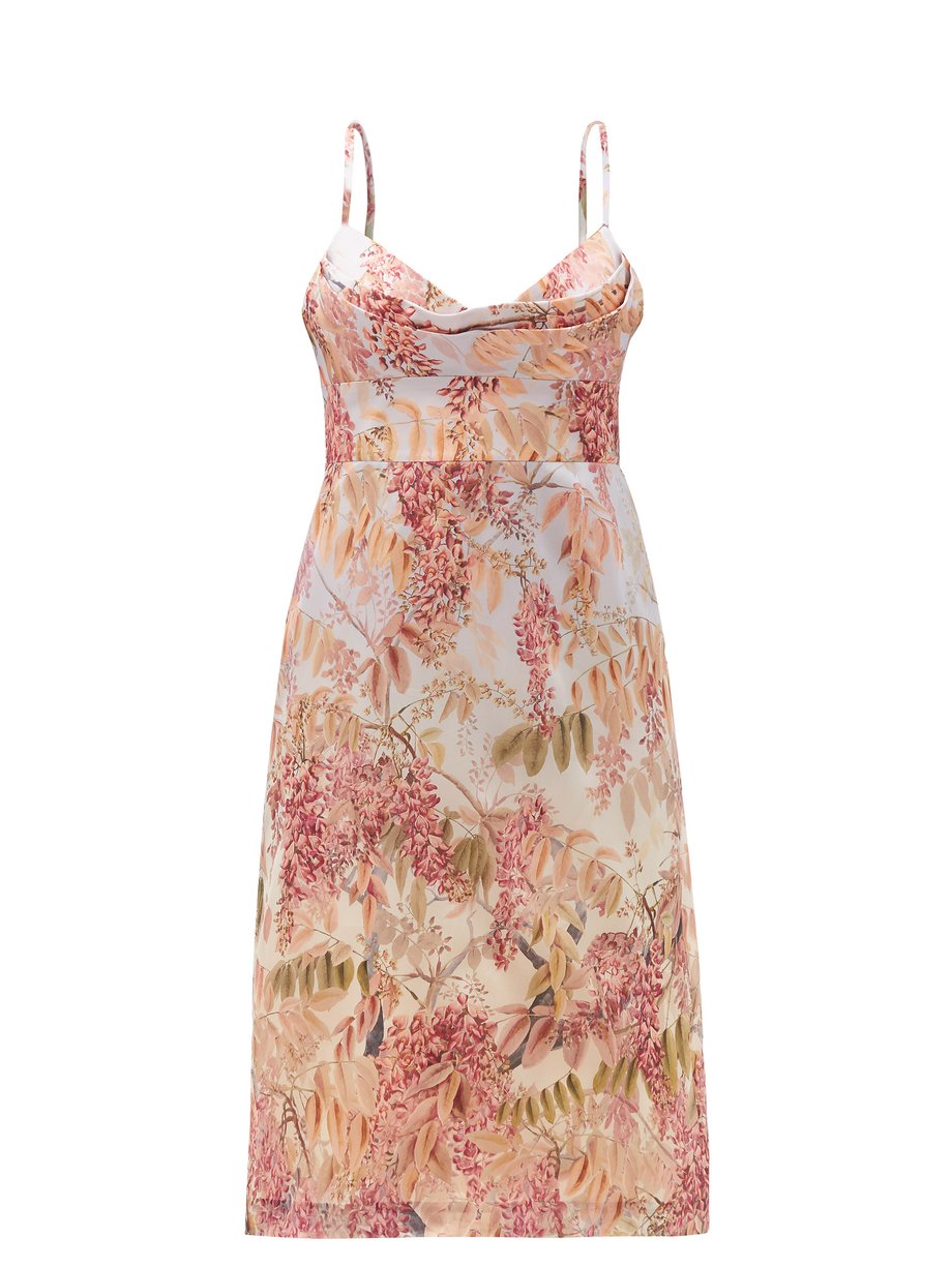 Pink Botanica cowl-neck silk-satin slip dress | Zimmermann ...