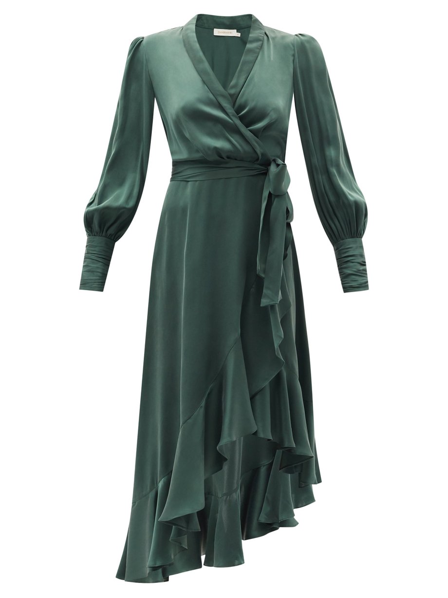 Green Bishop-sleeve silk wrap midi dress | Zimmermann | MATCHESFASHION AU