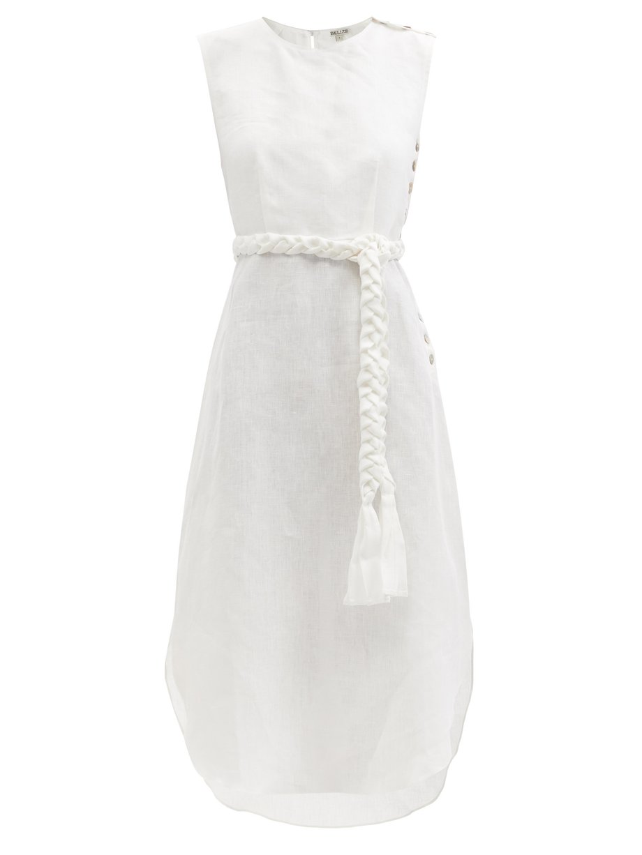 White Corinne braidedbelt linen dress Belize MATCHESFASHION US