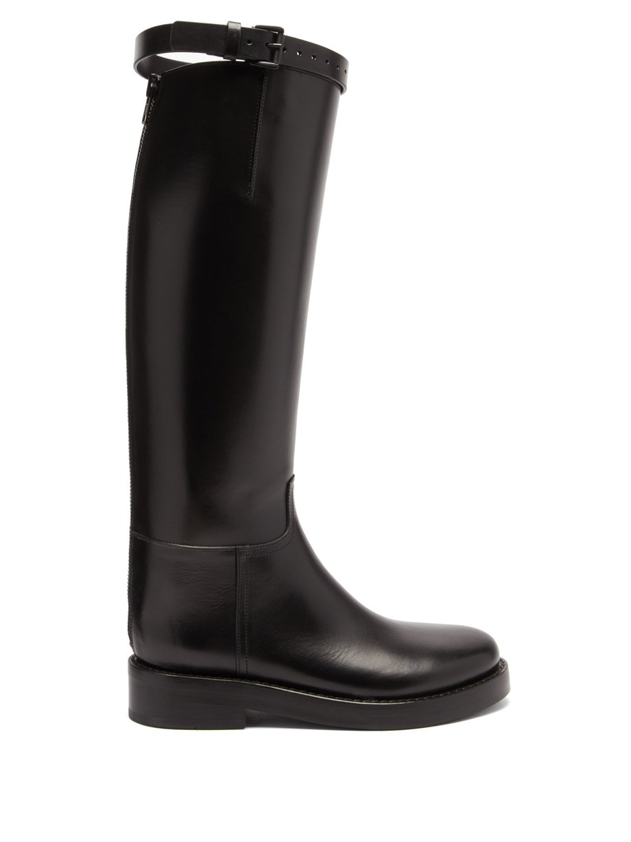 Black Buckled-strap leather knee-high boots | Ann Demeulemeester ...
