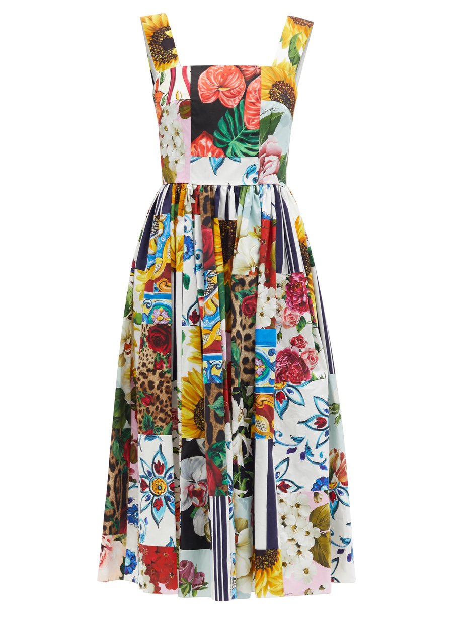Print Patchwork floral-print cotton-poplin midi dress | Dolce & Gabbana ...