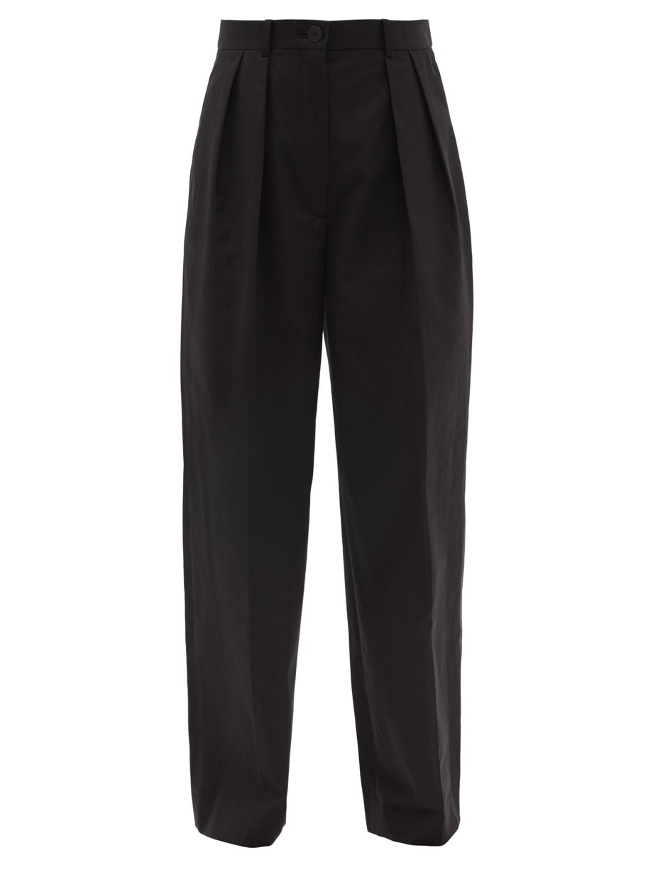 The Row The Row Igor pleated cotton-crepe wide-leg trousers Black ...