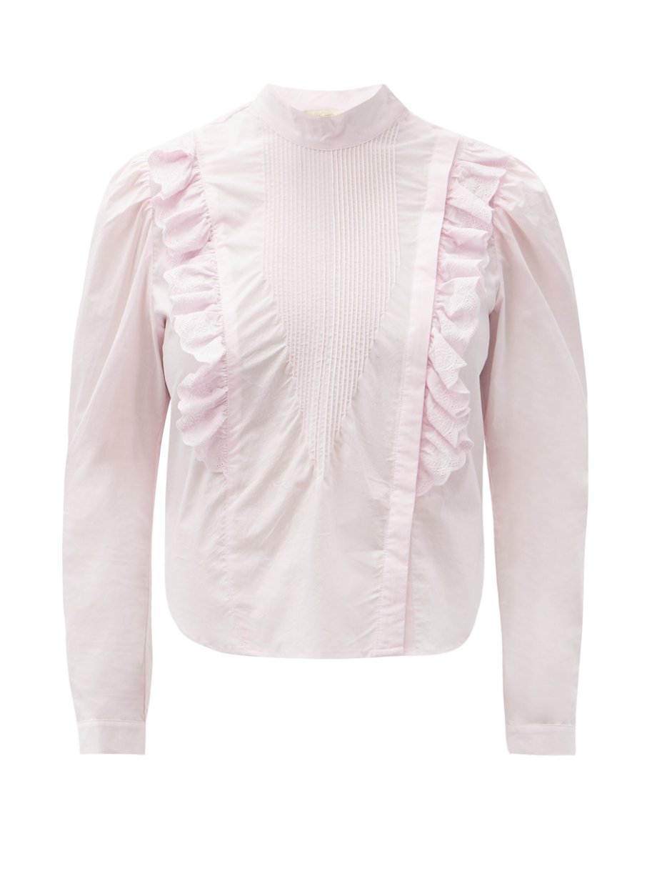 Pink Schiaparelli ruffled cotton-poplin blouse | Mes Demoiselles 