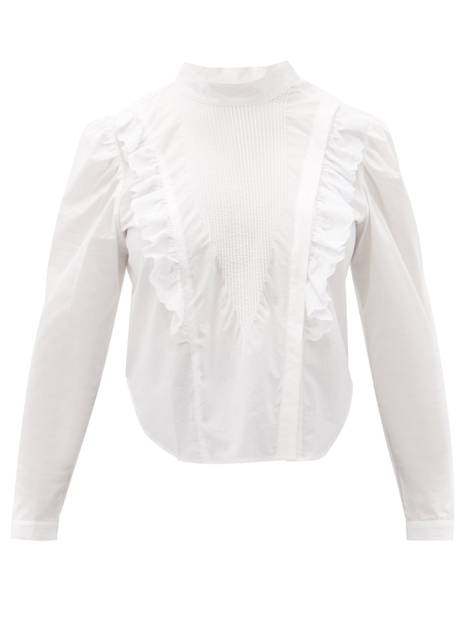White Schiaparelli ruffled cotton-poplin blouse | Mes Demoiselles ...
