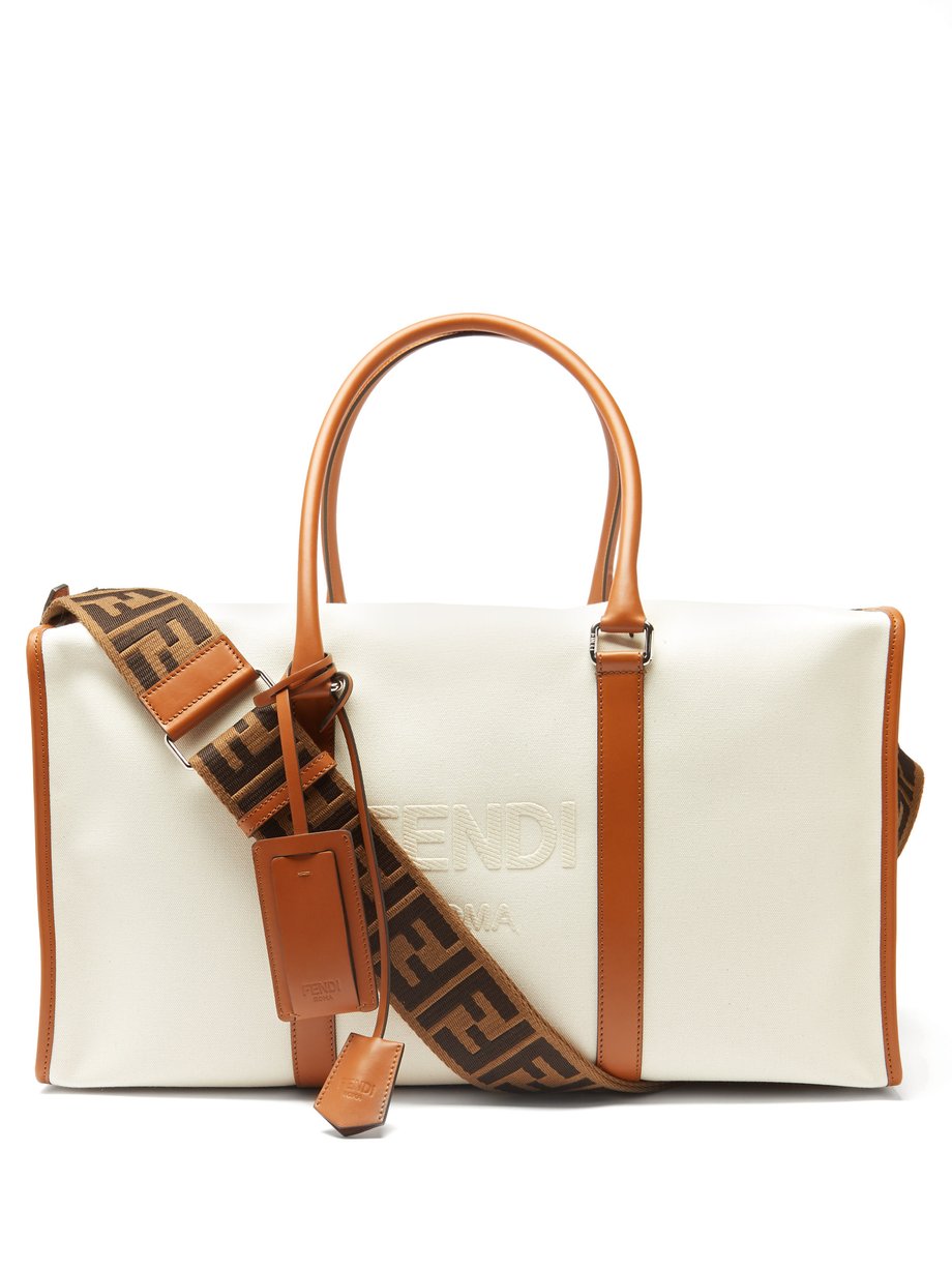 Logo-flocked canvas duffel bag White Fendi | MATCHESFASHION FR