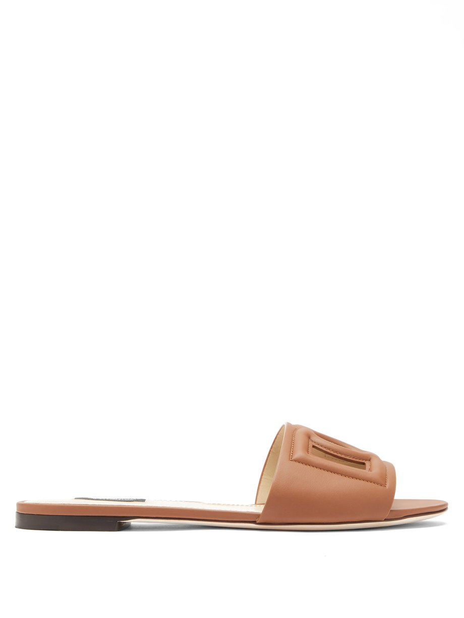 Brown Bianca DG Millennials cutout leather slides | Dolce & Gabbana ...