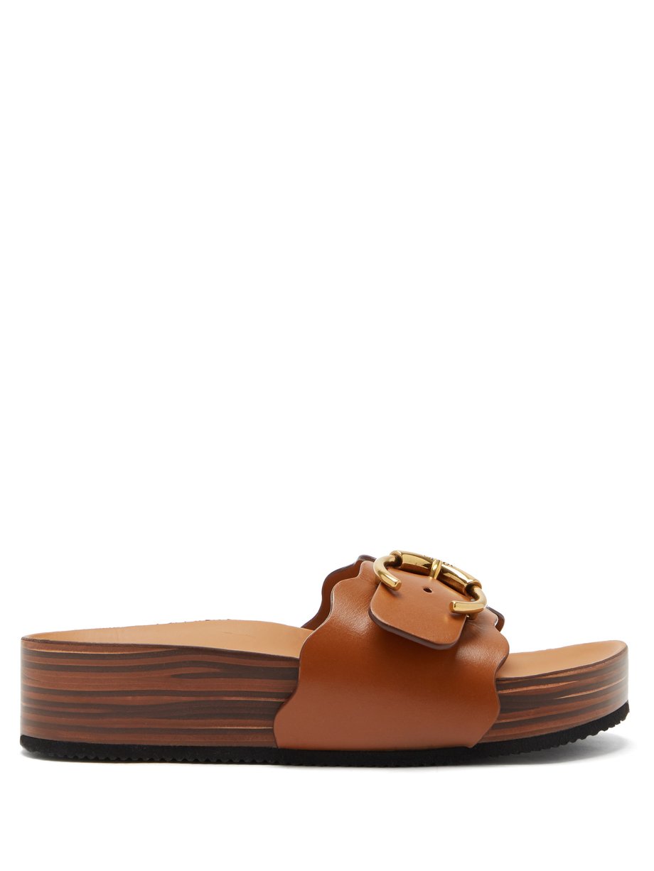 Brown Ingrid leather platform slides | Chloé | MATCHESFASHION AU