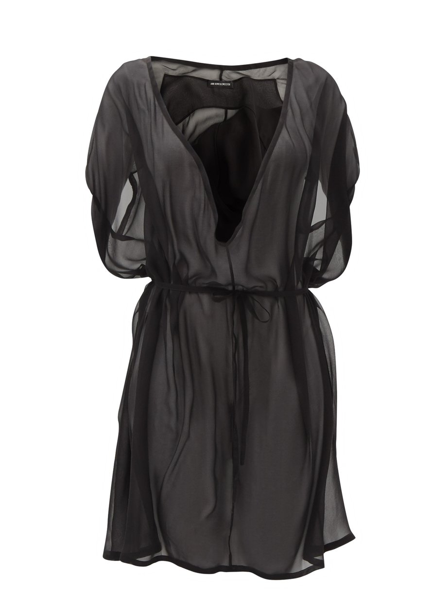Black Drawstring sheer silk-chiffon mini dress | Ann Demeulemeester ...