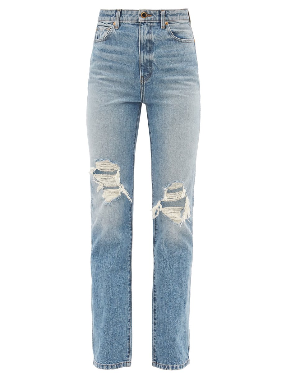 카이트 청바지 Khaite Blue Danielle distressed straight-leg jeans