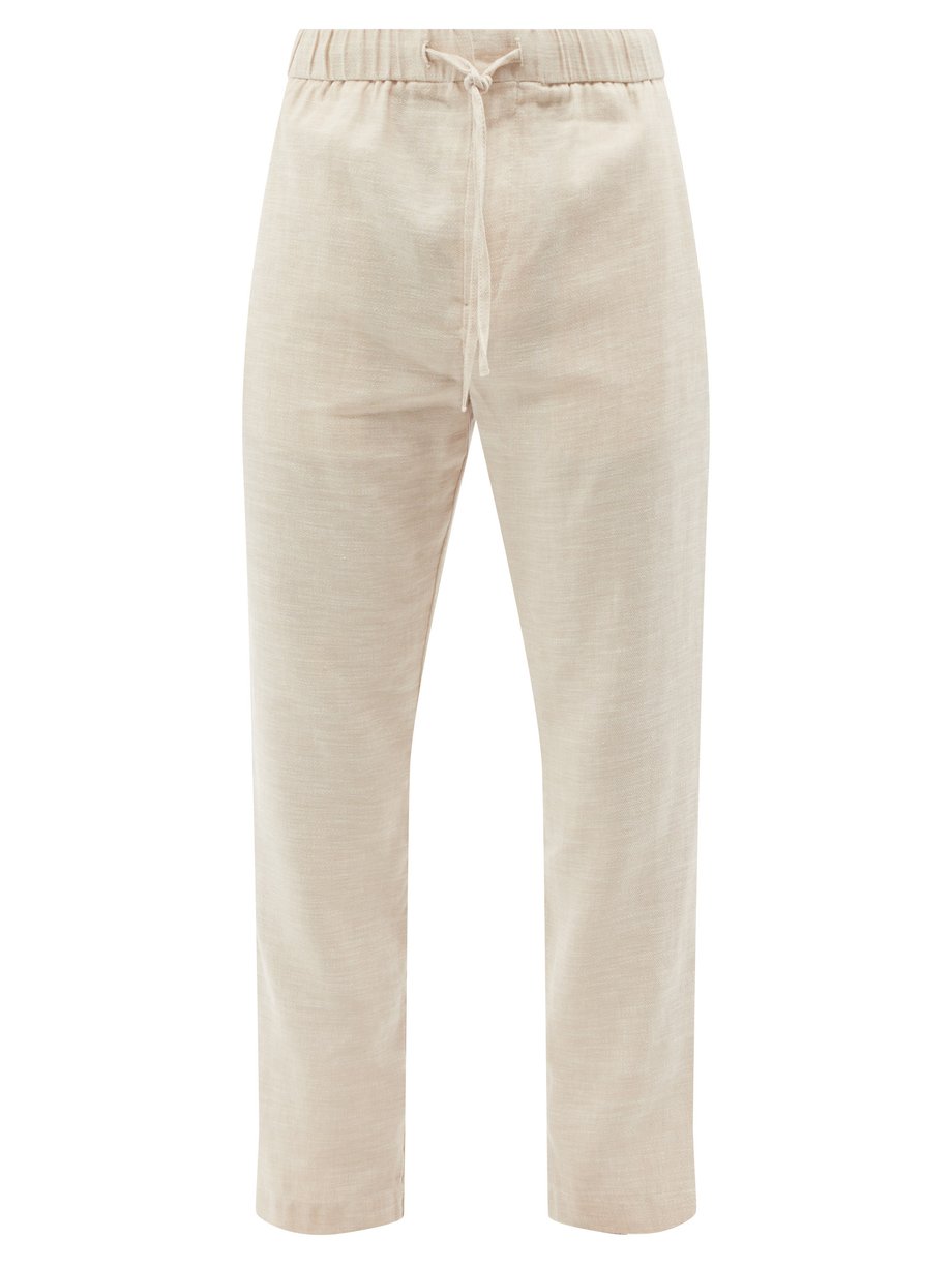 Neutral Linen-blend canvas slim-leg trousers | Frescobol Carioca ...