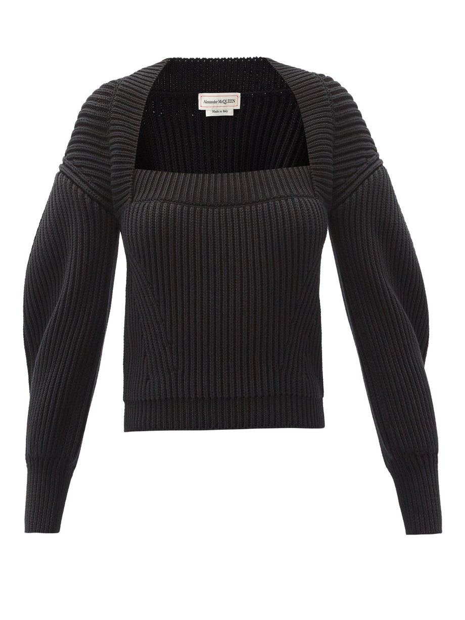 Black Square-neck ribbed cotton sweater | Alexander McQueen ...