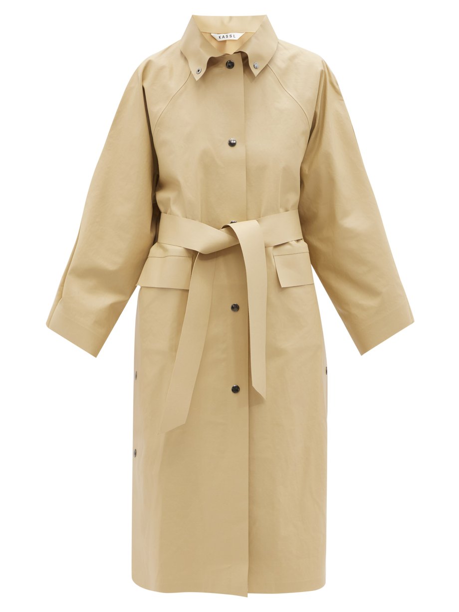 Neutral Press-stud belted cotton-blend raincoat | Kassl Editions ...