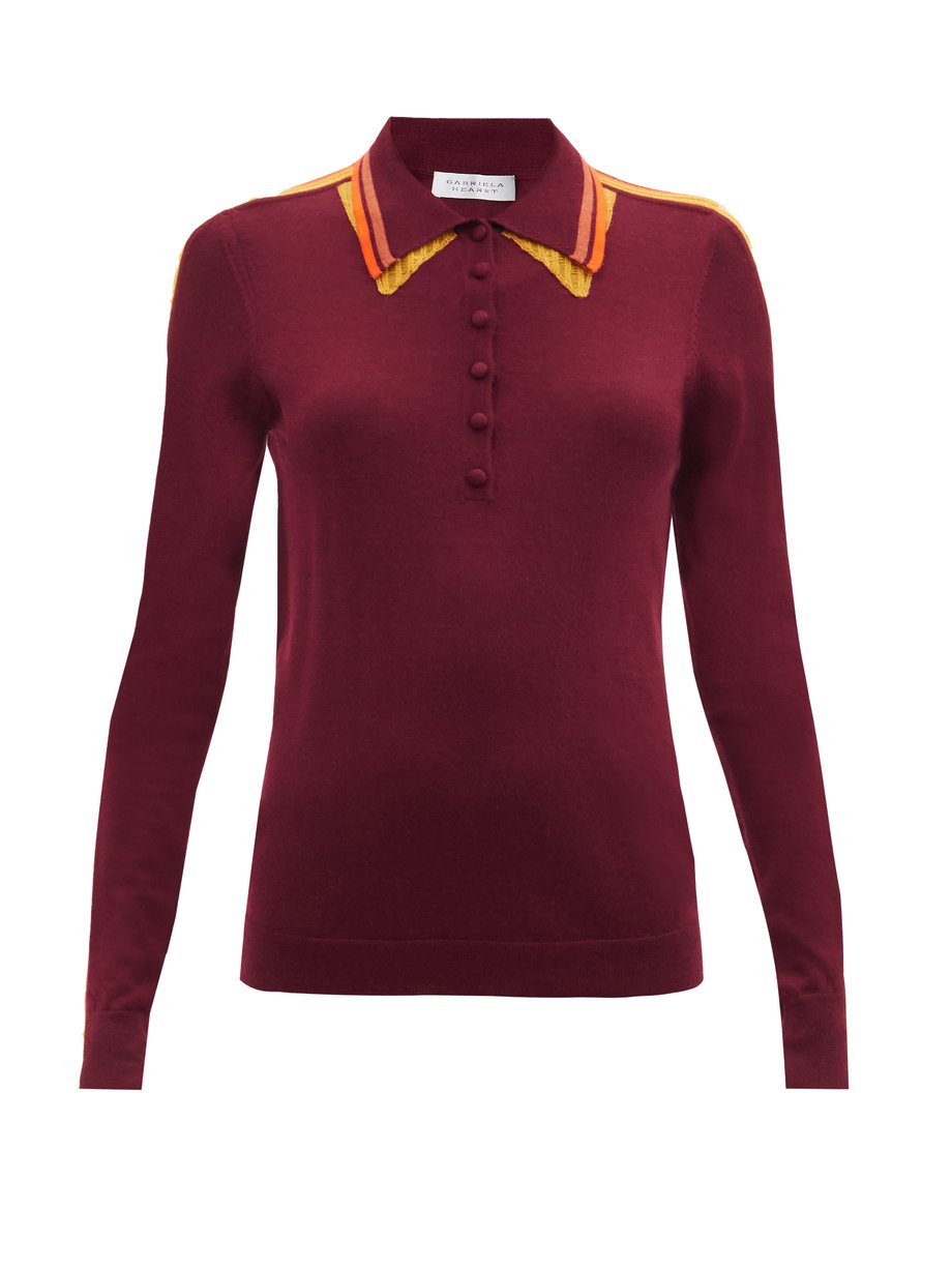 Burgundy Manuel striped cashmere-blend polo sweater | Gabriela Hearst ...