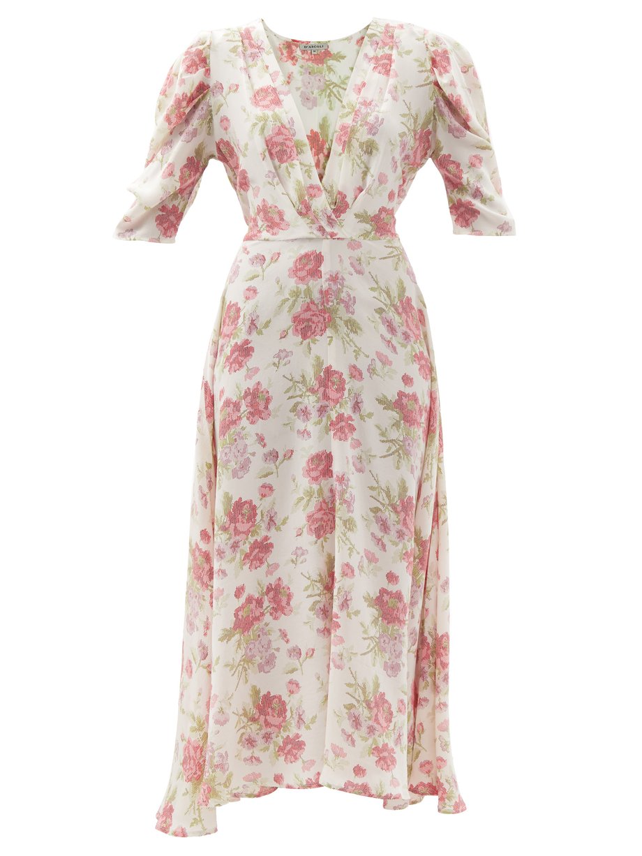 Print Kati V-neck floral-print silk-crepe midi dress | D'Ascoli ...