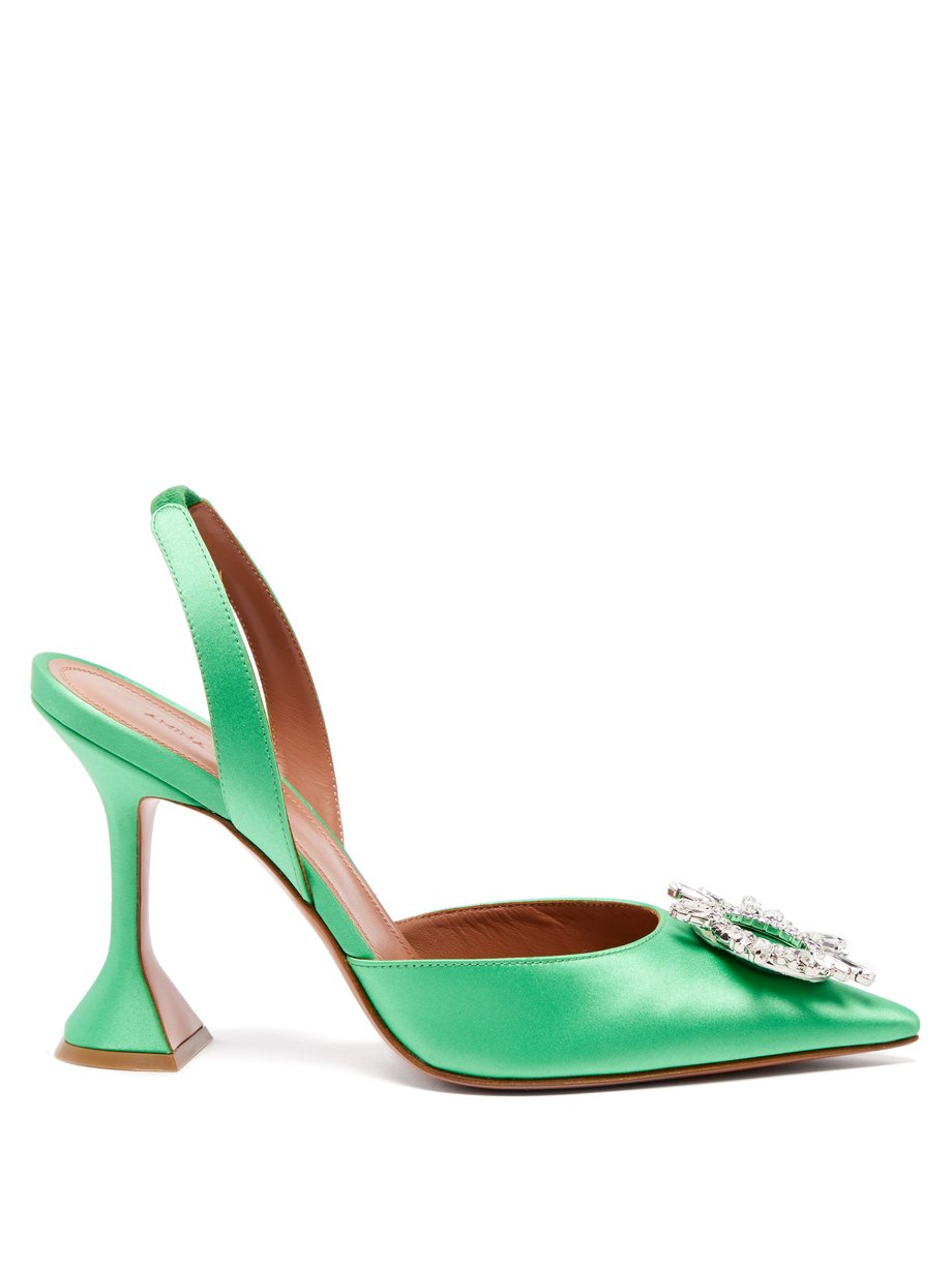 Amina Muaddi Green Begum crystal-buckle silk-satin pumps | 매치스패션, 모던 ...