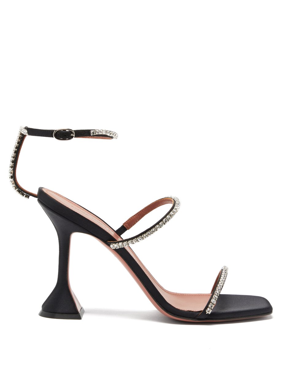 Black Gilda crystal-embellished silk-satin sandals | Amina Muaddi ...