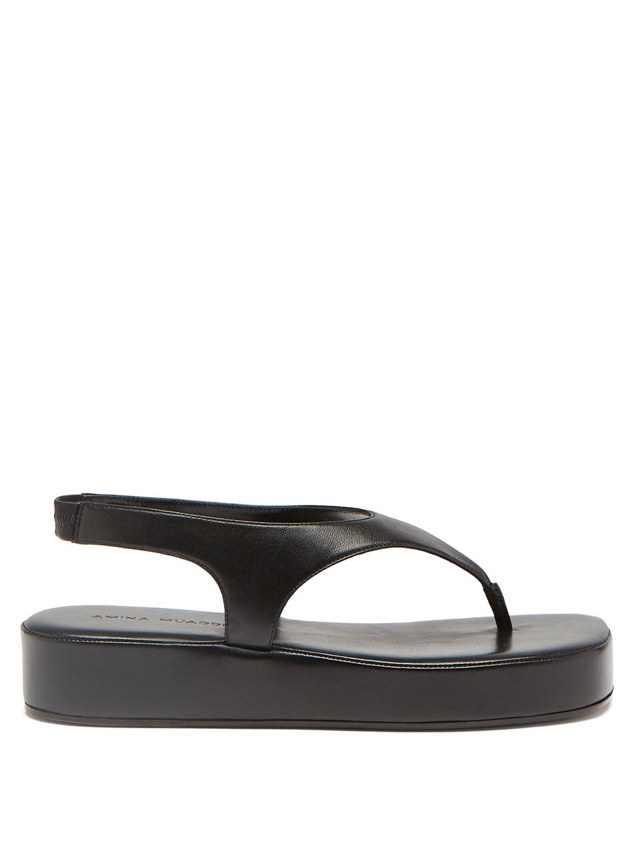 Black Deborah leather flatform sandals | Amina Muaddi | MATCHESFASHION US